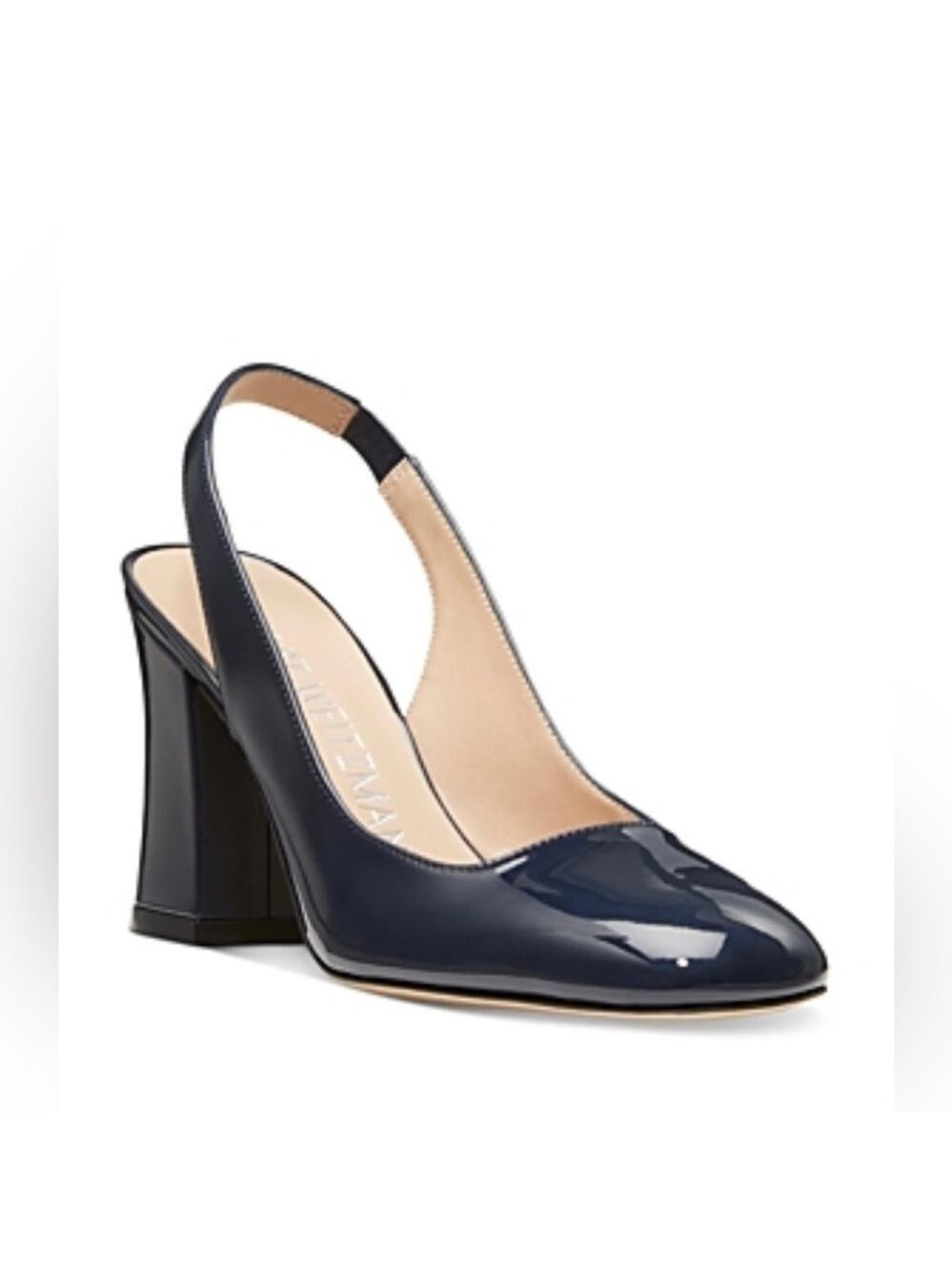 Stuart Weitzman Curveblock 85 Slingback Block Heel Pump in Patent Leather - NWT